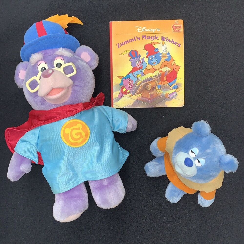 Vtg 80s Disney Gummi Bears Plush Lot Zummi Tummi Stuffed Animal Toy & Board Book